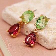 Golden Drop Pink & Green Crystal Earrings by Peace of Mind